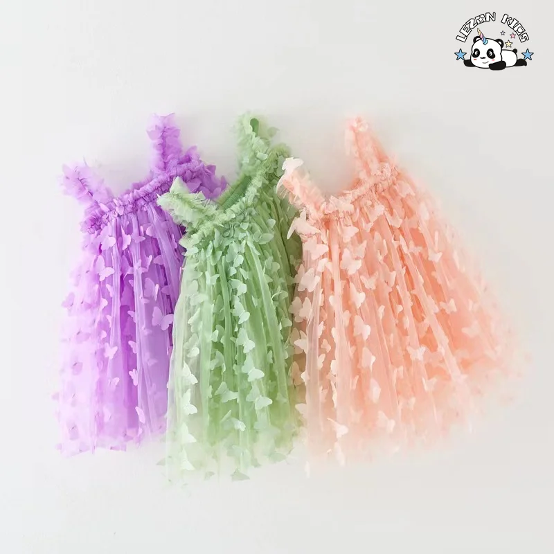 LEZONKIDS - Customizable Wholesale High Quality Sweet Casual Lace Design with Plaid butterfly Girls Dresses for Summer
